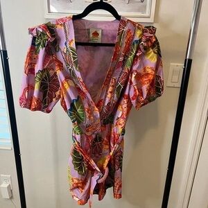 Tropical Leaf Print Wrap Dress